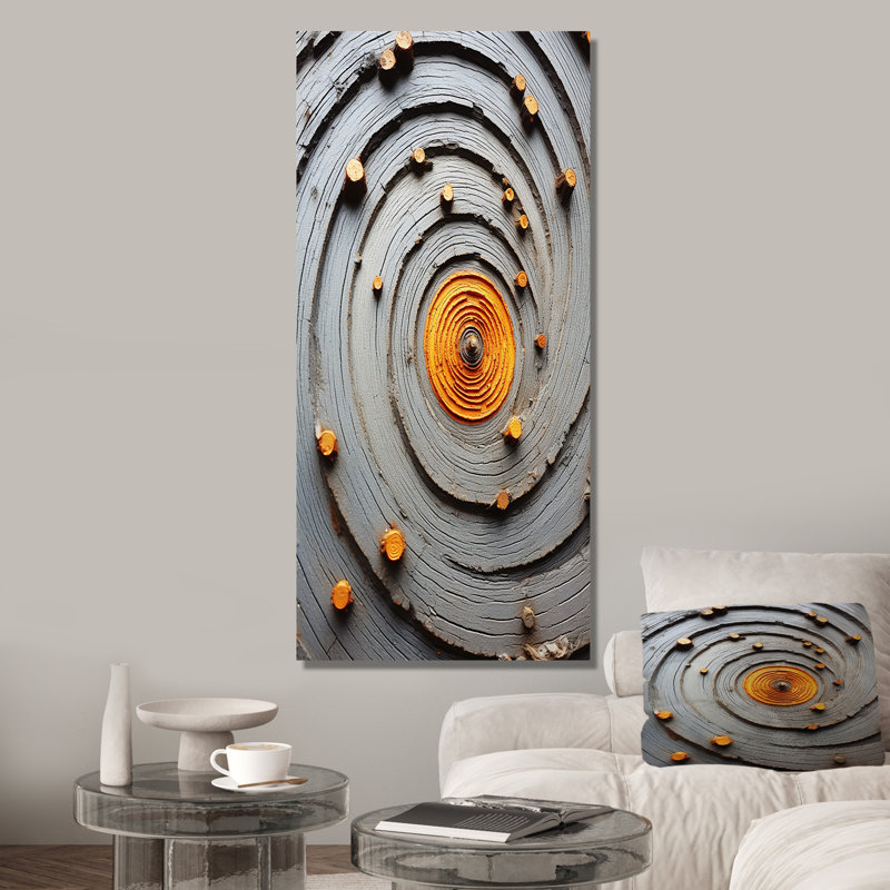 Pierre moderne spirale grise et jaune II - art mural abstrait en spirale, Toile tendue, H 60 po x l 28 po x P 1,5 po