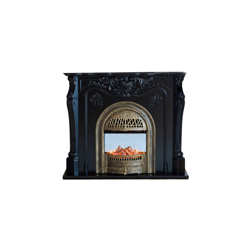 43.31"Black Modern Minimalist Solid Wood Simulated Flame Heating Electric Fireplace, Black, 43.31" H x 43.31" W x 13.78" D