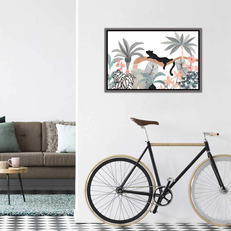 Jaguar dans la jungle, H 40 po x l 60 po x 1,5 po, Toile encadrée de bois rustique foncé