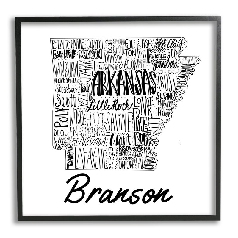 Art mural personnalisé de l'Arkansas State cmw-042, Oui, Giclée encadrée noir minuit, H 17 po x l 17 po