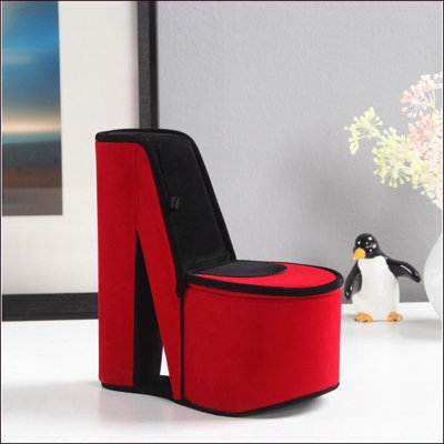 Boîte à bijoux | Conception à talon haut de 9 po | Bois manufacturé | Rangement caché | Rouge | Polyuréthane