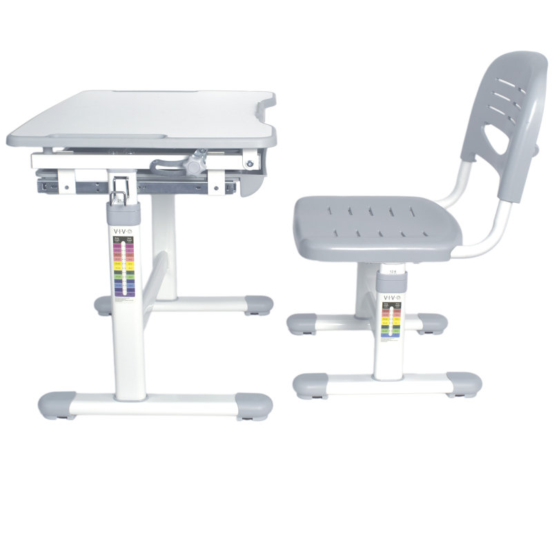 Gray Adjustable Height Kids Desk and Chair Set with Drawer
