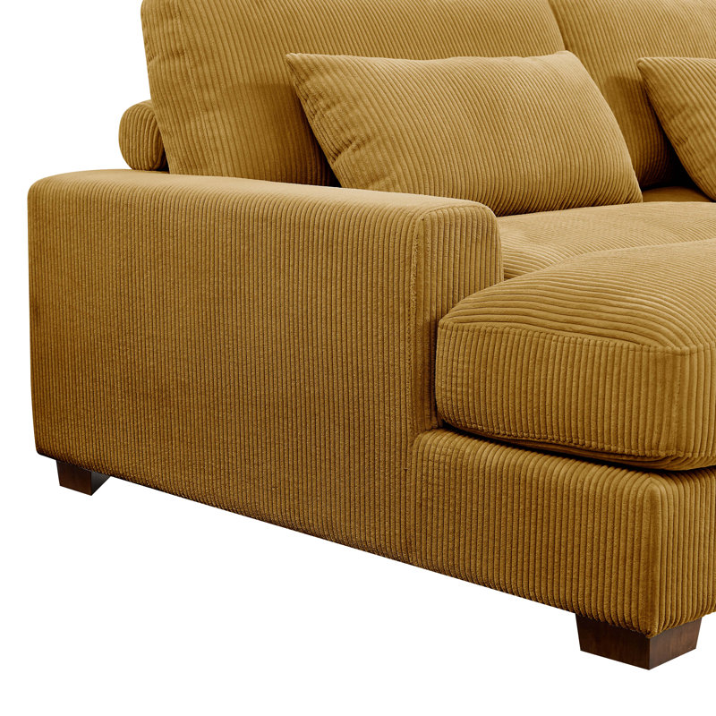 Antravian 127.5'' Corduroy Sofa, Ginger Corduroy