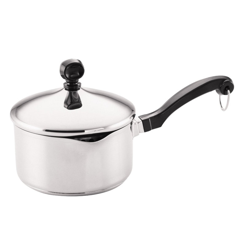 Farberware Classic Stainless Steel Straining Saucepan with Lid, 1-Quart, 1-qt.