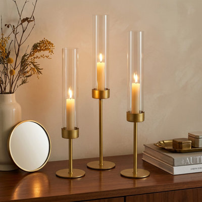 Ensemble de 6 bougeoirs ouragan, chandeliers en verre à base en fer, hauteurs étagées pour centre de table de mariage
