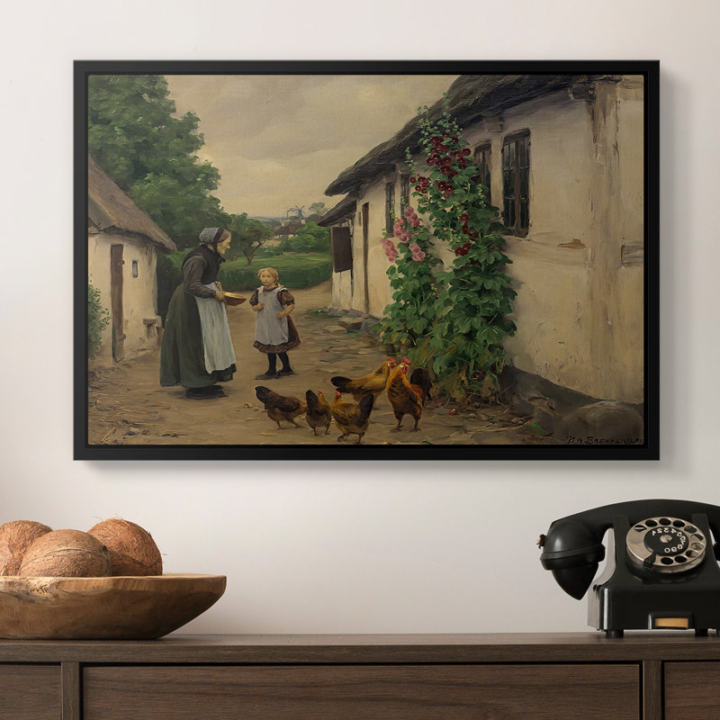 «Visit to grandmother» - Hans Andersen Brendekilde, toile tendue encadrée, 16 x 24, Noir