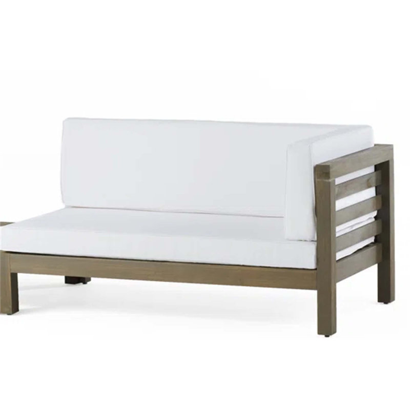 Ensemble de banc d'angle droit et de table basse Oana, bois d'acacia durable avec coussins résistants à l'eau pour une détente en plein air