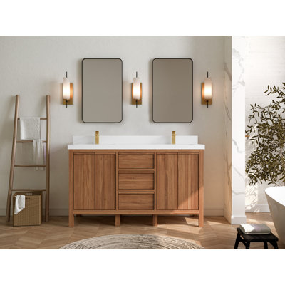 Elizabeth 60 In. W X 22 In. D Double Sink Bathroom Vanity In Dark Natural With Quartz