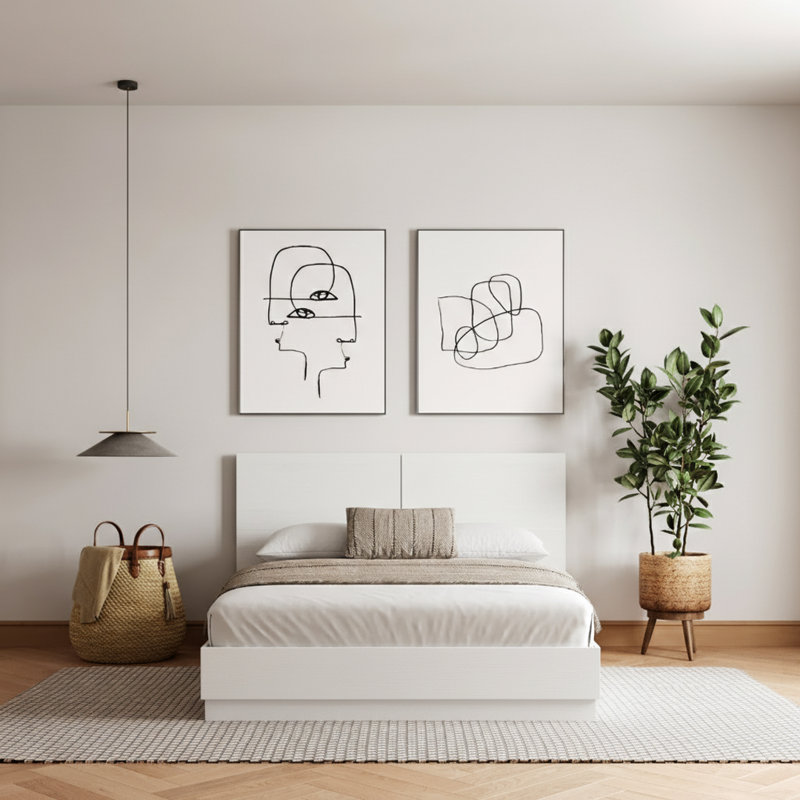 Lit plateforme Jodeen, Double, Blanc