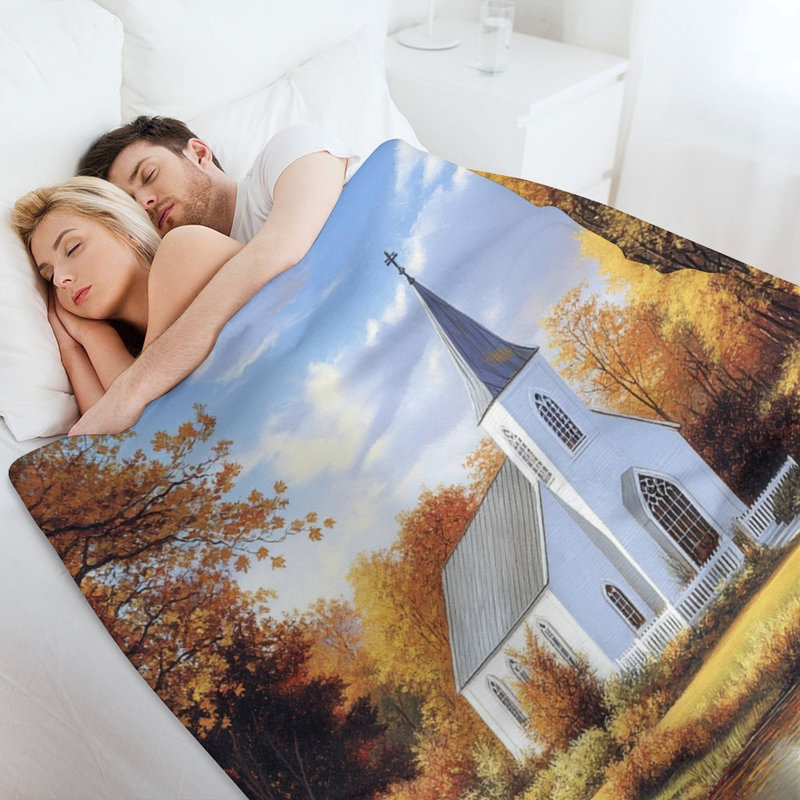 Jeté d'automne en flanelle de luxe reflétée dans un étang, couverture douce et chaude pour le canapé-lit du salon, 60 x 80 po