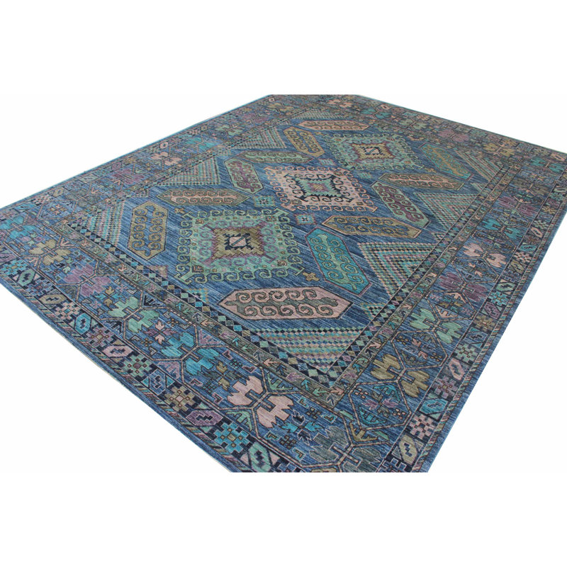Tapis unique bleu, gris et rose 8 pi 1 po x 10 pi 4 po