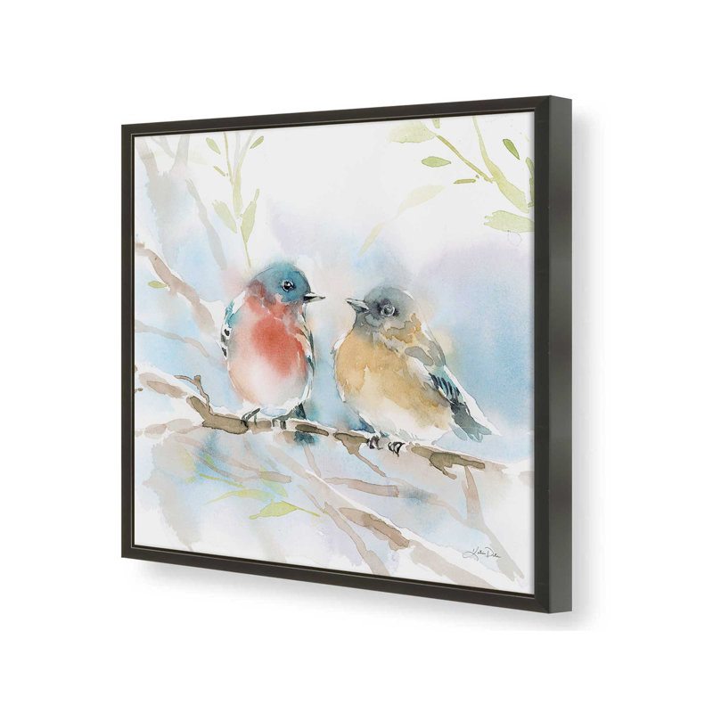 «Bluebird pair in Spring» par Katrina Pete - reproduction d'art sur toile tendue, H 30 po x l 30 po, Noir