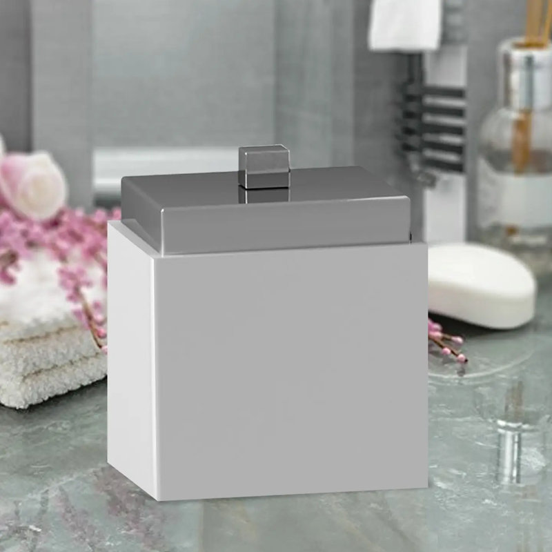 Meuble-lavabo Oneita | Rangement élégant pour les cotons-tiges, les balles, les éponges et les sels de bain | Pot décoratif pour salle de bain, chambre à coucher | Céramique / garniture en métal