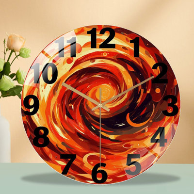 Flame Spiral Artistic Clock Home Decor Art - 12'' Modern Glass Wall Clock