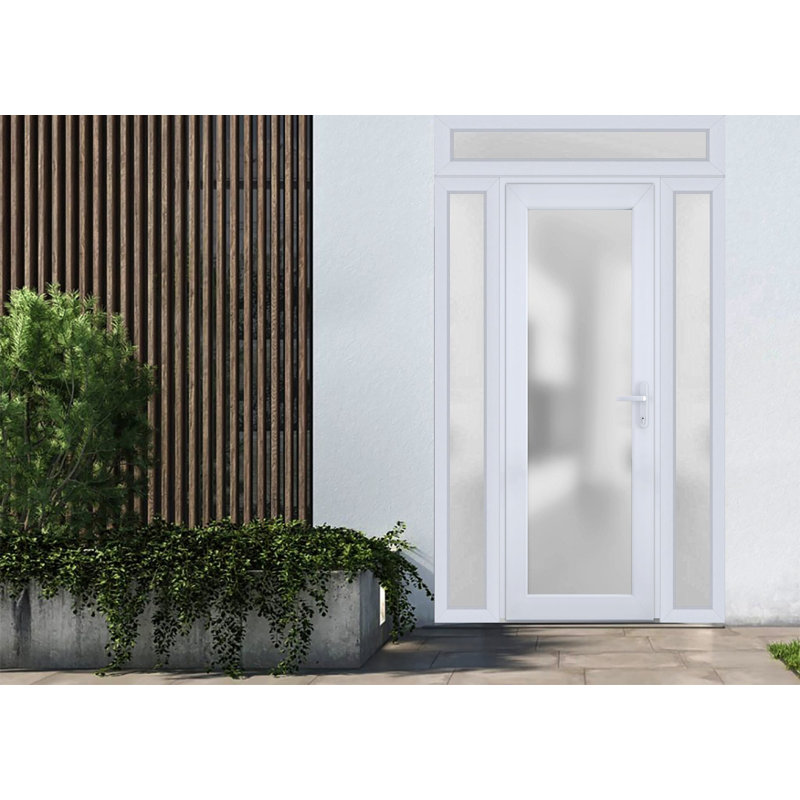 Façade extérieure en verre givré pré-suspendu Fibre de verre givré / Soie blanche Manux 8102/2 portes extérieures latérales et de bureau / Portes d'entrée de garage et de garage résidentielles - W16 + 30 + 14 po x H80 + 14 po - À gauche