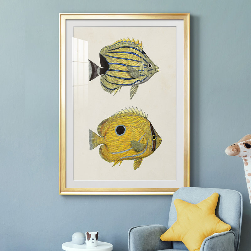 " Yellow & Grey Fish III ", Gold Framed, 36.5" H x 26.5" W x 1" D
