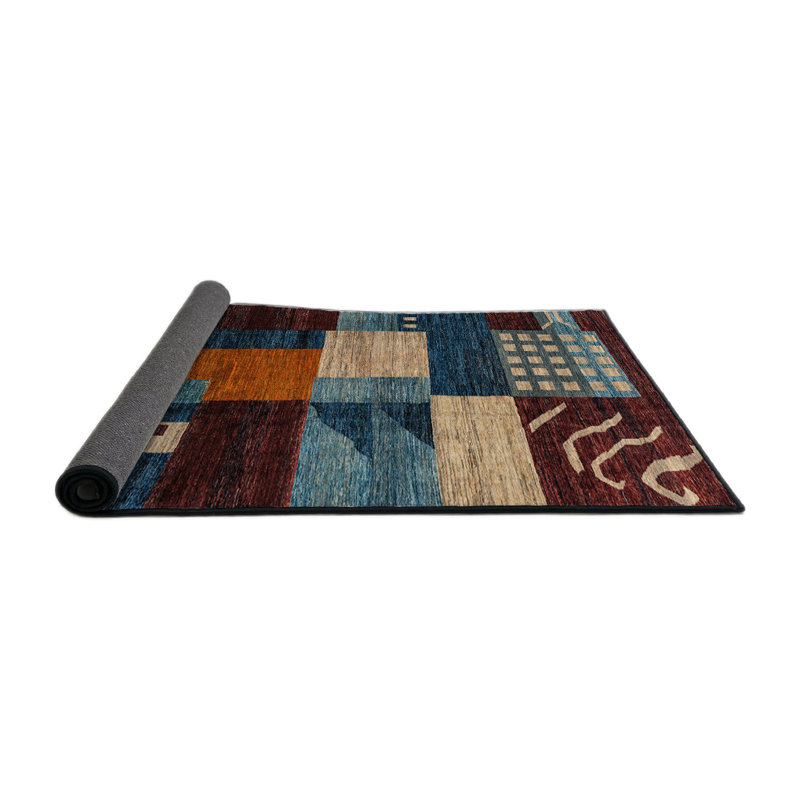 Tapis abstrait crème / brun / bleu, Rond 4 pi