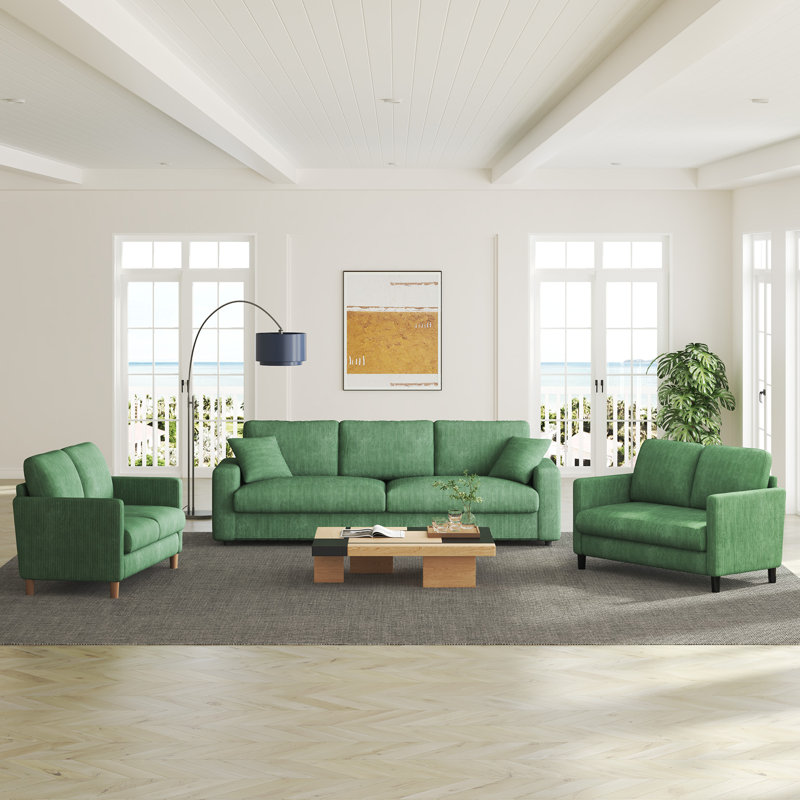 Petit canapé en velours côtelé 48 po 2 places, canapé confortable avec coussin à ressorts, Vert