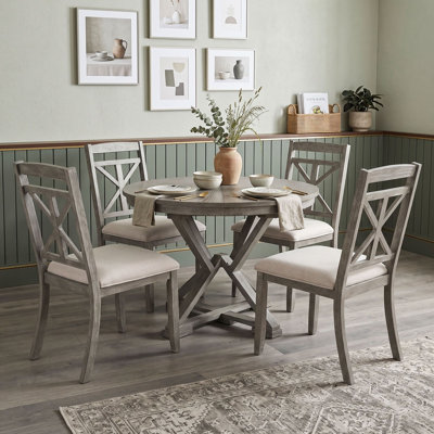Ensemble de table de salle à manger 5 pièces avec table ronde extensible et 4 chaises rembourrées