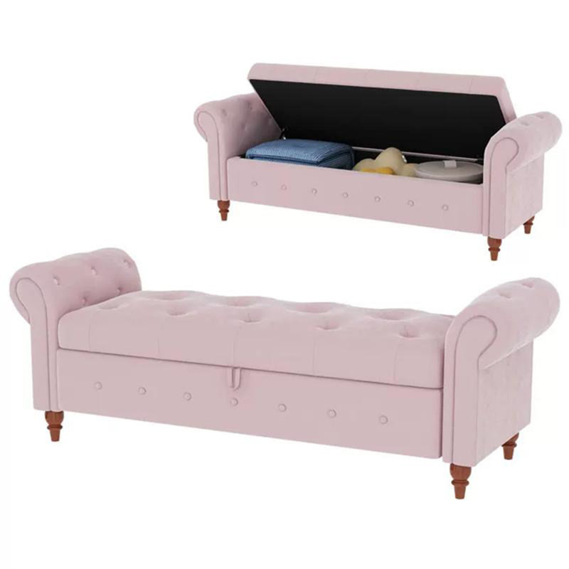 Repose-pieds de rangement capitonné en tissu de style américain avec accoudoirs