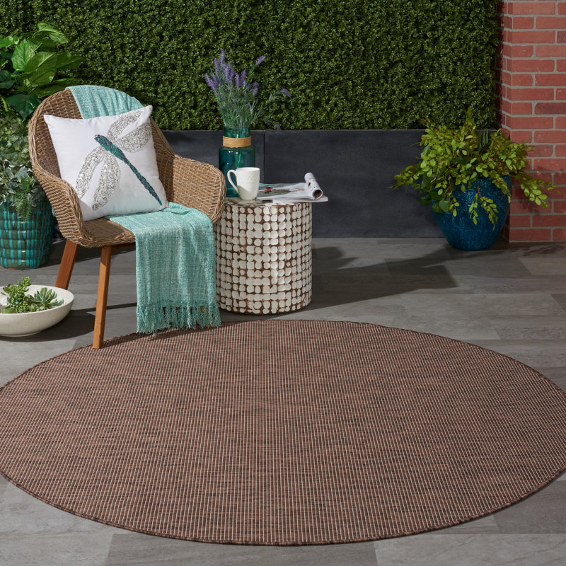 Tapis terre cuite intérieur / extérieur Lillehammer, Rond 8 pi, Brun