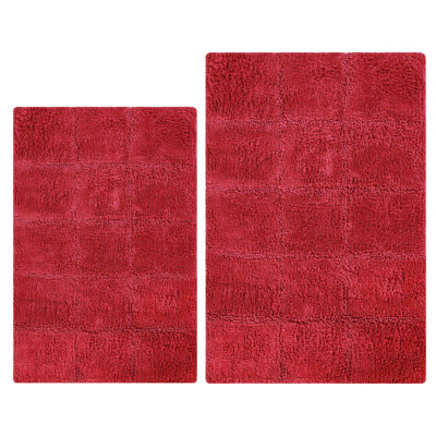  Brentwood Non-Slip Checkered 100% Premium Cotton Bathroom Rug Set