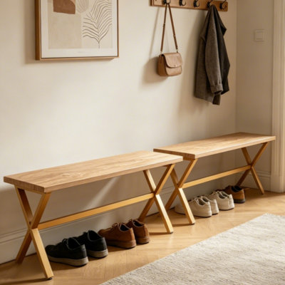 Banc de salle à manger Kristofer, banc de rangement pour chaussures d'entrée (2 bancs)
