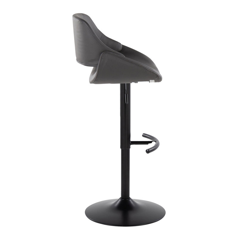 Najrin Adjustable Faux Leather Bar Stool with Rounded T Footrest (Set of 2), Black, Black