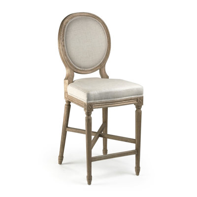 Medallion Upholstered Stool with Solid Wood Frame