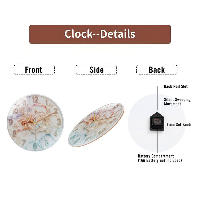 Horloge murale festive-Horloge-renne-flocons-de-neige-arc