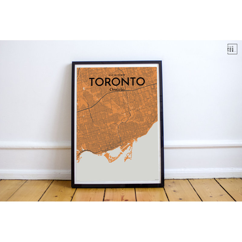 « toronto city map », impression sur affiche, reproduction d’art orange, H 17 po x l 11 po
