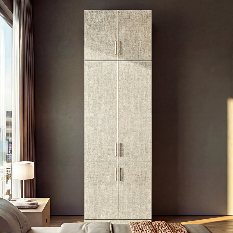 Armoire 6 portes H 100,8 po x l 31,5 po texturée en lin avec tringle et support à pantalons, H 101 po x l 32 po x P 24 po
