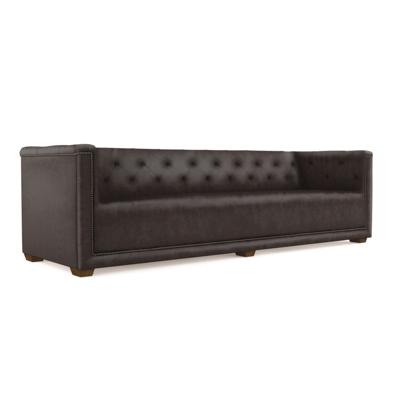 Velvet Sofa, Chocolate Genuine Leather, 84"
