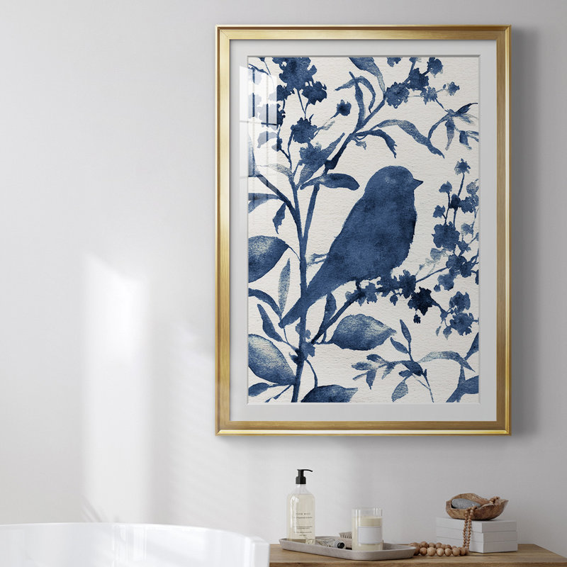 «Bluebird Silhouette I», reproduction encadrée de qualité supérieure, prête à être accrochée, Cadre doré