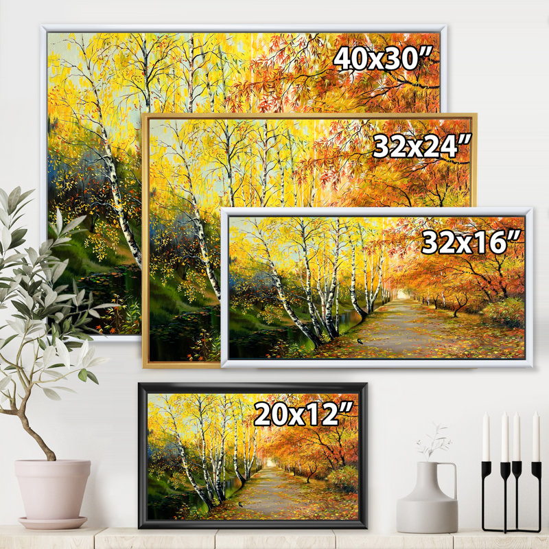 River in the Autumn Woods - Peinture sur toile, H 12 po x l 20 po x p 1 po, Cadre flottant doré