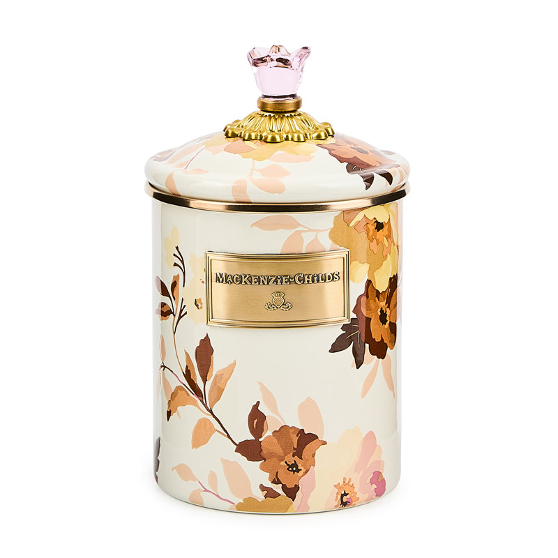 Mocha Check Wild Rose Brown Medium Canister, White