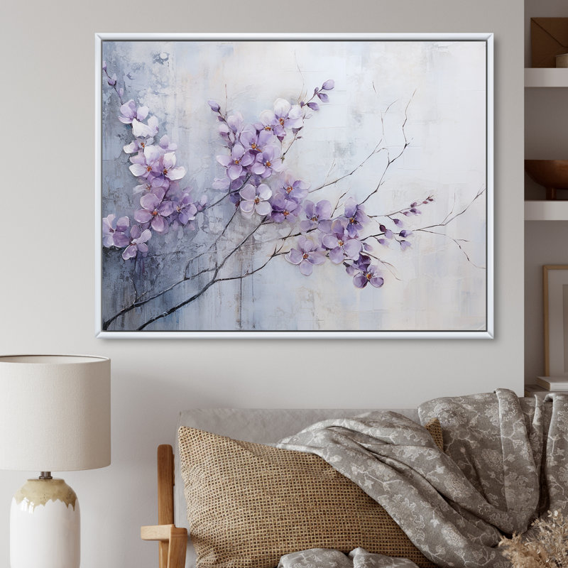 Art mural violet pour le salon, Cadre flottant blanc, H 24 po x l 32 po x P 1 po