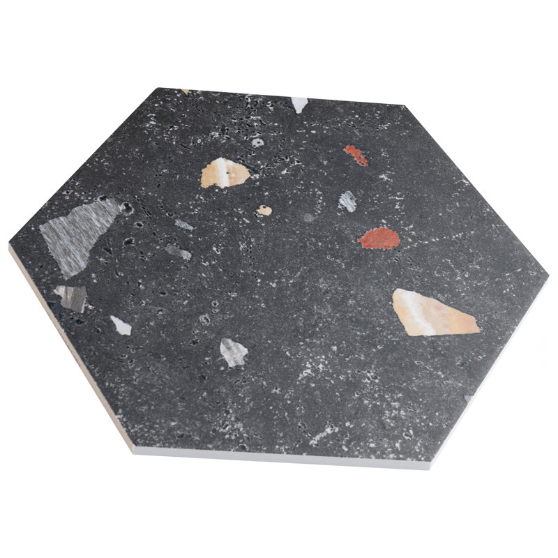 Sonar Hex 9" x 10" Porcelain Stone Look Wall & Floor Tile, Black