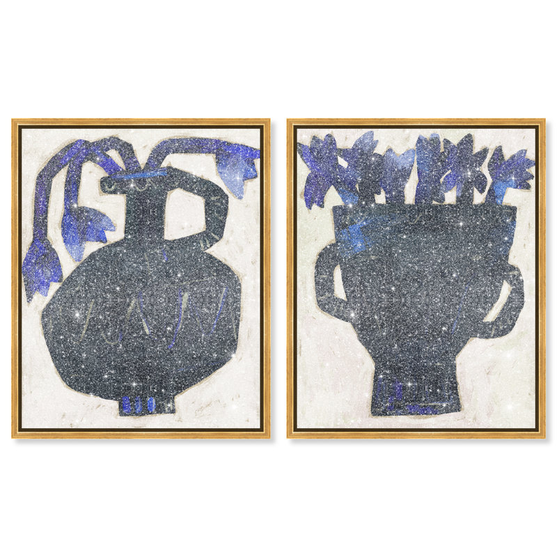 Indigo Vases Set Set by Oliver Gal, 42"H x 34"W, Gold Floater Frame
