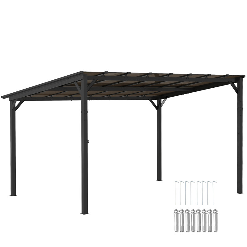 Outsunny 3 x 4.3 m Lean to Pergola w/UPF 50+ Polycarbonate Roof, 258cm H x 428cm W x 294cm D
