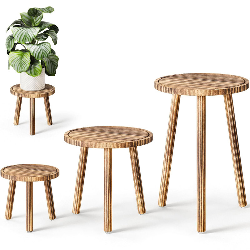 Ensemble de 3 porte-plantes en bois de style Mid-Century moderne, grand support à plantes d'intérieur, conception triangulaire robuste pour le salon, le balcon ou le bureau