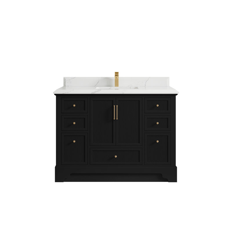 Meuble-lavabo simple autoportant 48 po avec plateau en quartz Alys