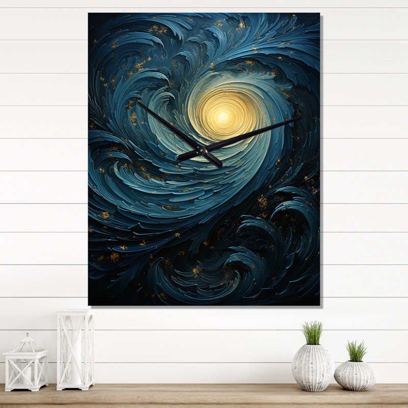 Horloge murale moderne Blue Fury Waves Spiral I - Abstract Spirals, Grand