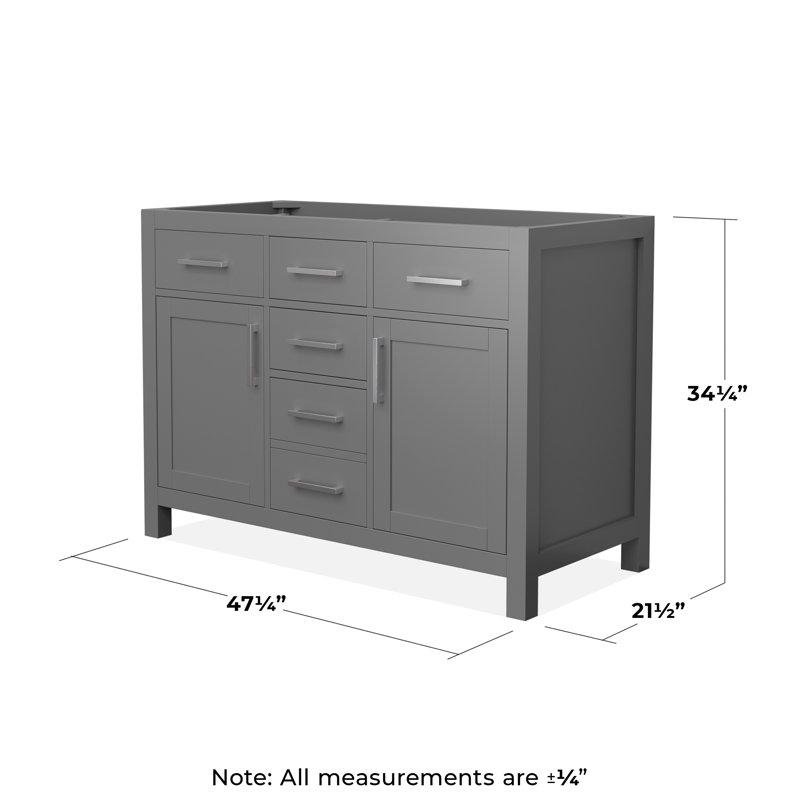 Base de meuble-lavabo double autoportante 47,25 po Beckett, Gris foncé / nickel brossé