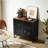 Cabinet With Slatted Grille Striped Door, Modern Style Cabinet, High-Quality MDF And Metal Leg