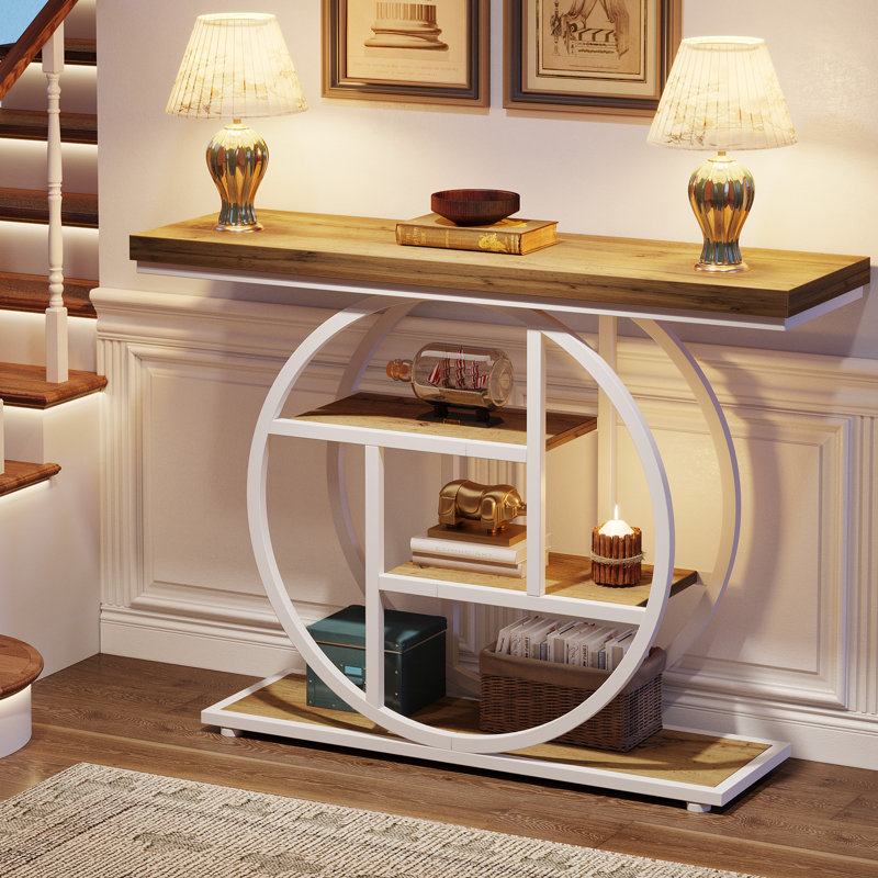 105 Cm Console Table with Storage Shelves, Brown, White