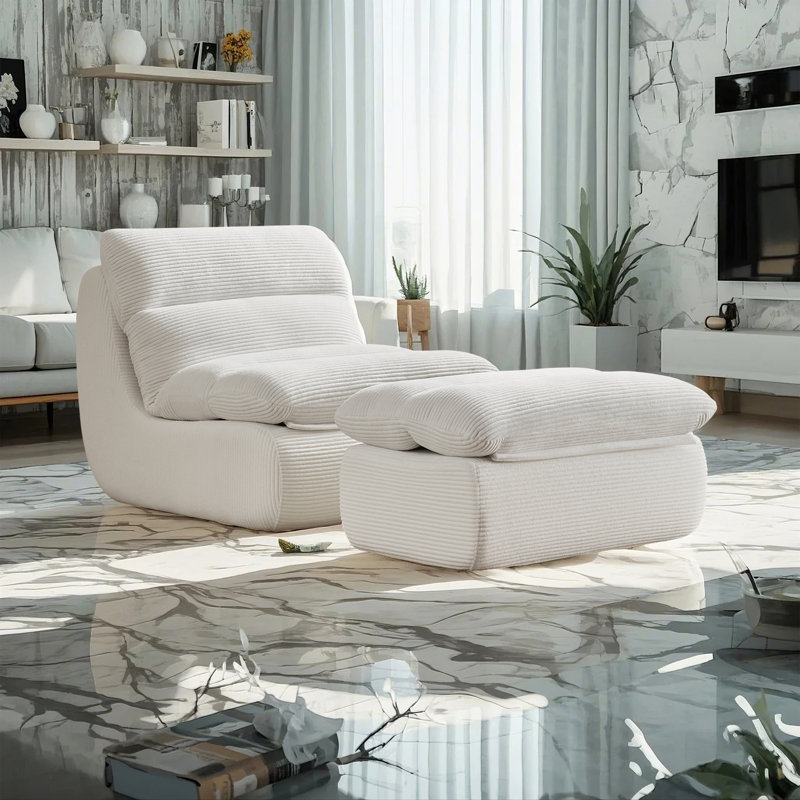 Méridienne moderne en velours côtelé, Beige