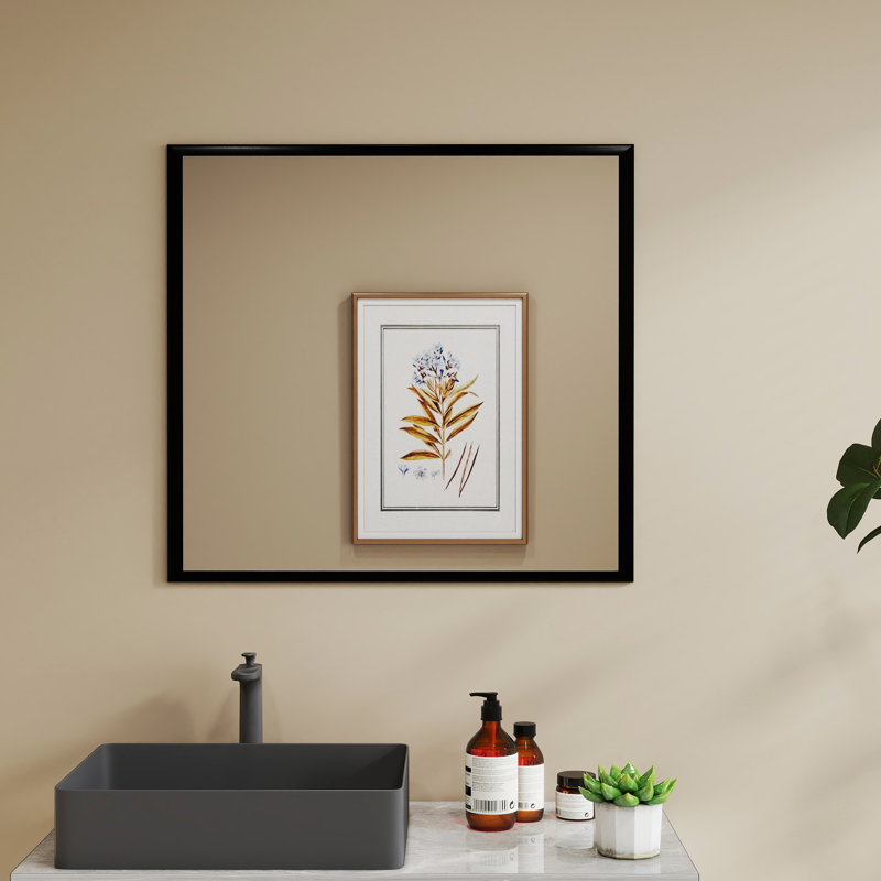 Miroir de salle de bain en aluminium noir avec une largeur de 32 pouces, avec et déformant, finition moderne, réflexion pour le couloir, large, corrosion par gauchissement, esthétique, vue claire et précise