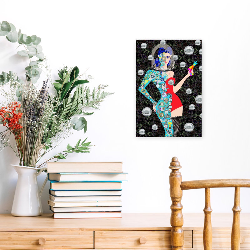 Retro Future Woman Contemporary Portrait Wall Art Print 1 Piece Wrapped Canvas Wall Art, 45.72cm H x 30.48cm W