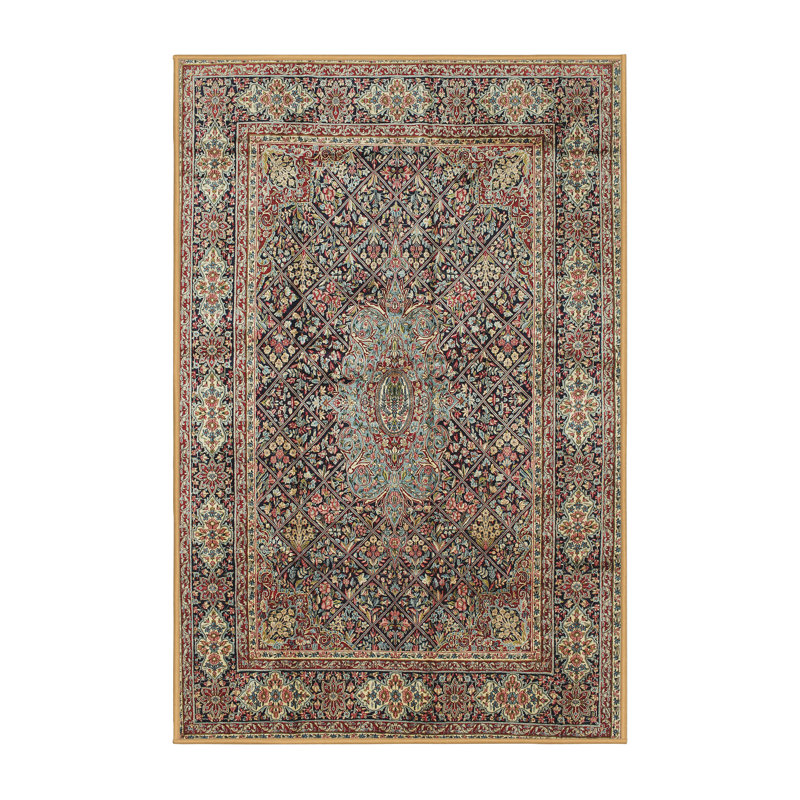 Tapis traditionnel brun / noir / vert Hernn, Rectangle 2 pi x 5 pi